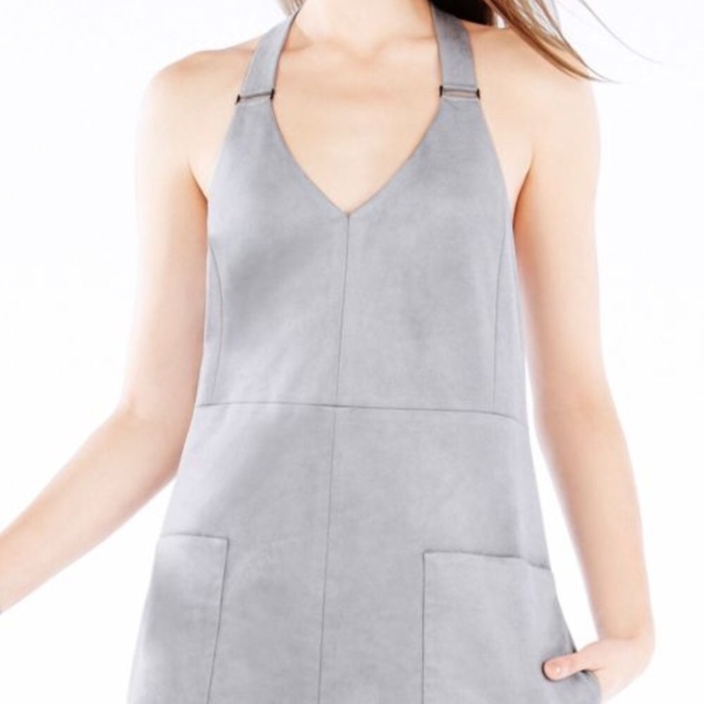 BCBG Abbot blue faux suede halter dress
